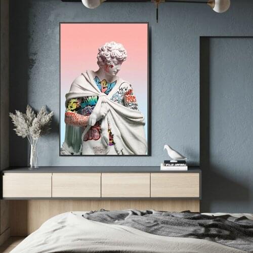 Vaporwave Sculpture Of David Canvas Art Posters Graffiti Art Of David Canvas Paintings on the Wall Street Art Picture Wall Decor