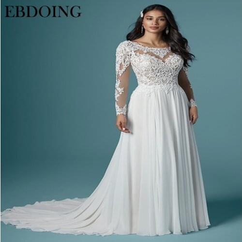Vestidos De Novia New Arrive A-line Wedding Dress Scoop Neckline With Full Sleeves Court Train Plus Size Wedding GrowBridal Gown