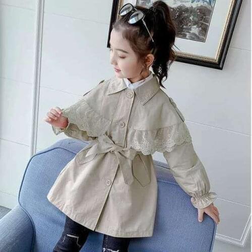Girl Windbreaker Mid-Length 2021 New Korean Version Of The Spring Autumn Little Girl Coat In The Big Children Clothing Top Trend