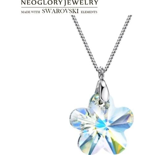 Neoglory Jewelry Plum Blossom Crystal & S925 Silver Flower Pendant Necklace Embellished With Crystals From Swarovski Hot Gift