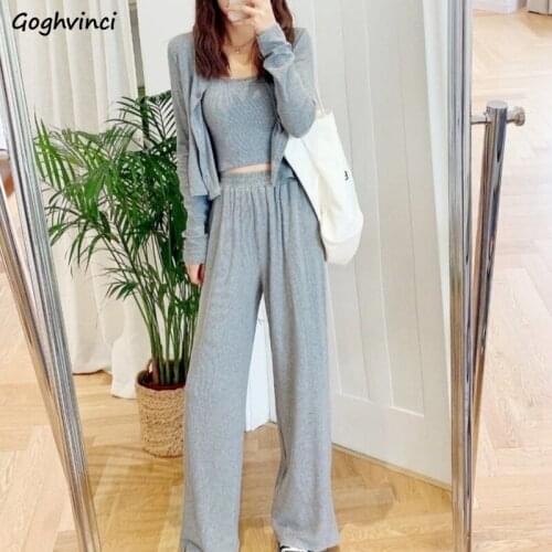 Sets Women Autumn 3 Piece Outfit Solid Simple Gray All-match Comfortable Leisure Casual Breathable Streetwear Fashion Students