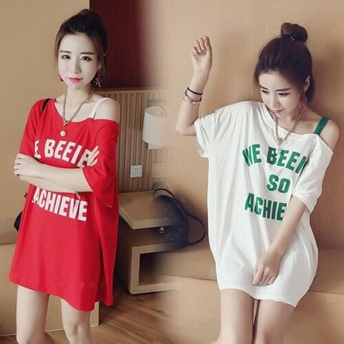 Women summer dress Summer 2019 fashion pullover loose Condole belt dress plus size Dew shoulder Tall waist letter dress