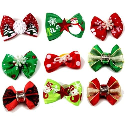 100pcs Christmas Pet Supplies Small Dog Hair Bows Holiday Party Dogs Bows Hair Dog Grooming Bows for Small Dog Products