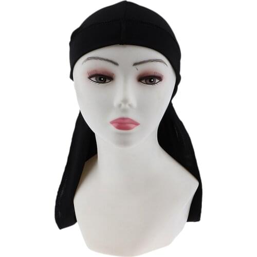 2pcs Long Tail Wide Straps Durag Solid Color Pirate Cap Two Tone Headwraps