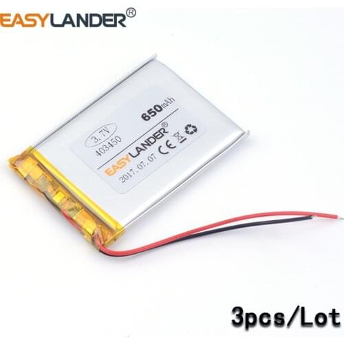 403450 3pcs 3.7V 650mAh Rechargeable Li-Polymer Li-ion Battery For TOY,POWER BANK,GPS,mp3,mp4,cell phone,speaker 043450