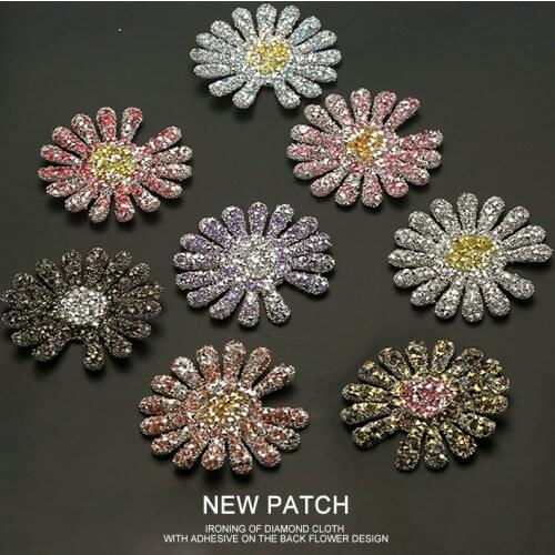5cm iron on Rhinestones Diamond Flower Cloth Patches for Clothing Needlework 3D Fashion Clothing Patch Decorative Hole Repair