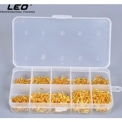 500pcs/box Leo Fishing Hooks Exquisite Golden Anti Corrosion Flat Headed Spines Freshwater Fishing Gear Accessories Sharp Barbed