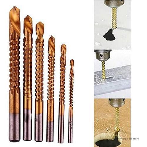 6PCS HSS Carbide Drill Bit Saw Set Metal Wood Drilling Tool Drill Bits Titanium Coated Woodworking Tools 3/4/5/6/6.5/8MM Drill
