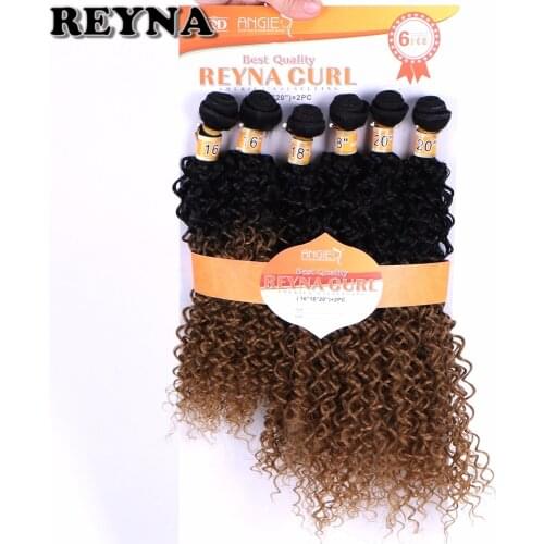 Afro Kinky curly Black to golden Two tone ombre Synthetic hair extensions 6pcs/set hair weaving hair bundles for women