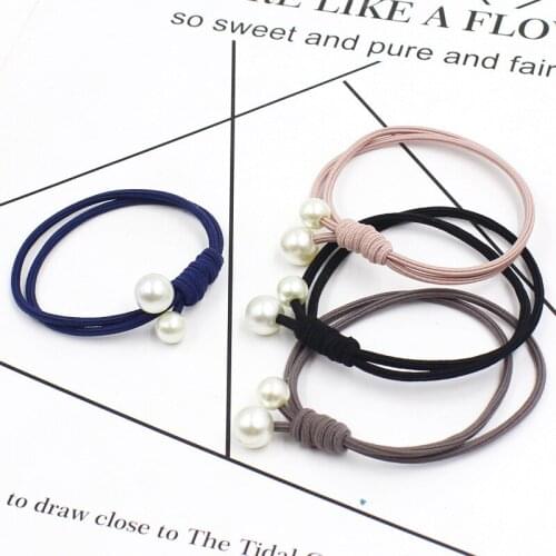Aikelina Girls Hair Accessories Headband TWO Layer Rubber Band Girls Gum for Hair Female Imitation pearls Ball Elastic Hair Band