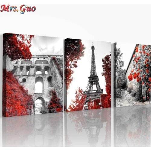 Diamond Painting Abstract Triptych 5d Diamond embroidery Black and white landscape Eiffel Tower 3 piece diamond mosaic crafts