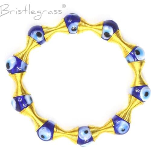 BRISTLEGRASS Turkish Blue Evil Eye Glass Beaded Strand Bracelet Holder Amulet Lucky Charm Blessing Protection Gift for Men Women