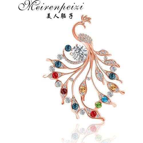 Meirenpeizi New Fashion Crystal Peacock Brooch For Women Sparkling Rhinestone Animal Women Clothing Accessories Jewelry Gift