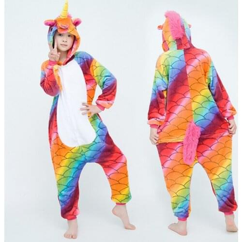 Flannel Animal Children Pajamas Set Winter Hooded Animal Unicorn Cartoon Kids Pajamas For Boys Girls Sleepwear Onesies