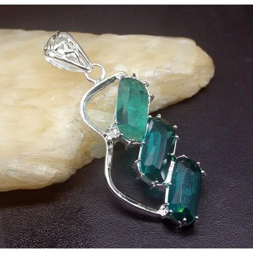 Gemstonefactory Jewelry Big Promotion 925 Silver Amazing Unique Green Topaz Perfect Women Ladies Gifts Necklace Pendant 1294