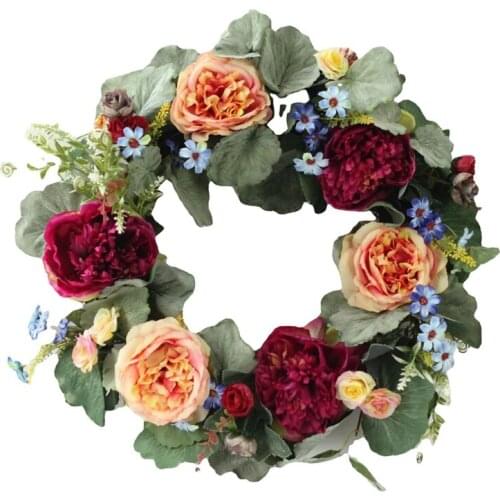 Artificial Peony Flower Wreath for Front Door Wall Window Wedding Party Farmhouse Home Christmas Thanksgiving Decoration-ABUX