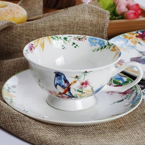 Bone China Coffee Cup Sets Colorful Flower Ceramic Tea Cups And Saucers British Office Teacup Porcelain Nice Gift
