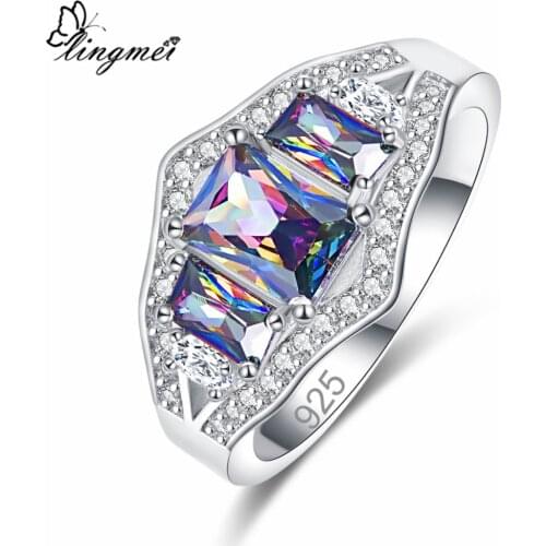 Lingmei Gorgeous Exquisite Silver Color Ring For Women Men Multi & Blue & White Zircon Jewelry Size 6 7 8 9 Valentine Day