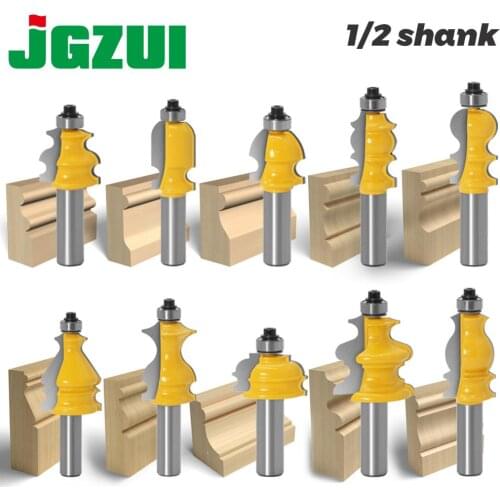 10pcs 1/2inch Shank Architectural Molding Handrail Router Bits Set Casing Base CNC Line Woodworking Cutters Face Mill