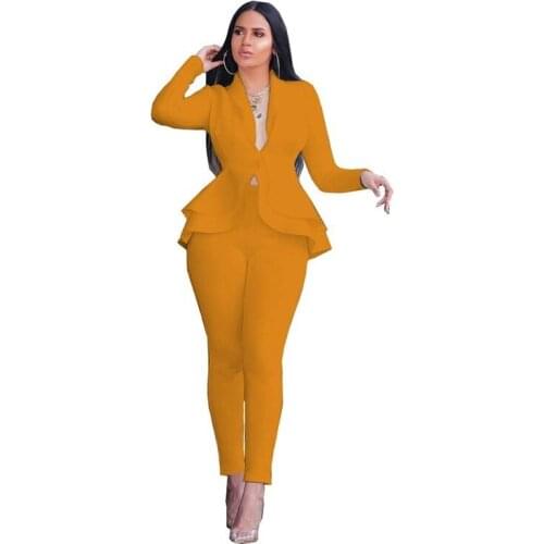 GL Women Winter Womens set Tracksuit Full Sleeve Ruffles Blazers Pencil Pants Suit Two Piece Set Office Lady Outfit uniform 610