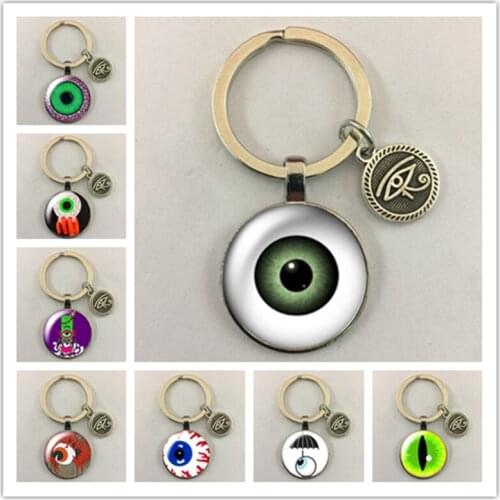 Longan pink eyes student new round glass cabochon keychain bag car keychain key ring charm small gift keychain