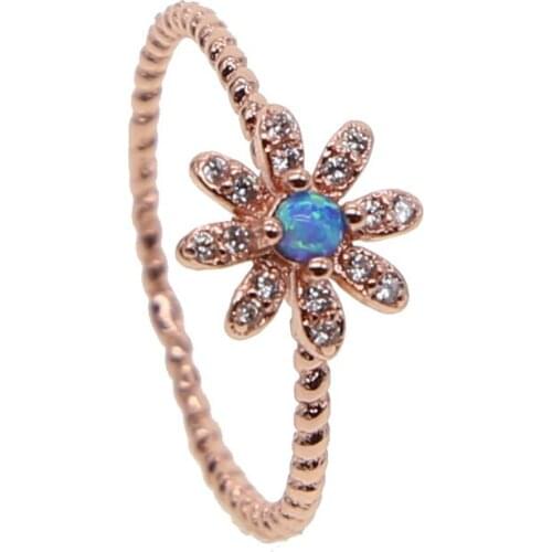 Hot Sale blue opal jewelry rose gold color dainty shiny austrian crystal daisy flower ring cute girl women elegance wedding ring