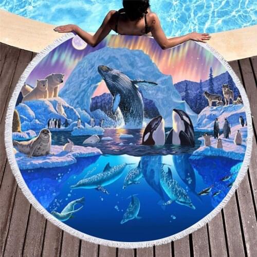 Cartoon Marine Animals Life 150cm Round Beach Towel Picnic Blanket Portable Outdoor Sport Kids Gift Quick-drying Toalla T615