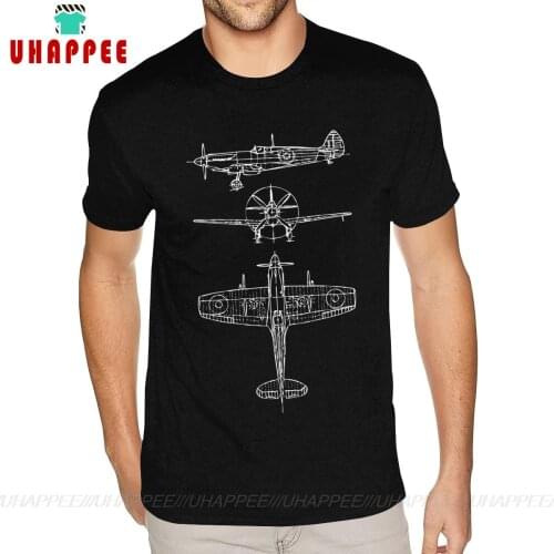 Spitfire Aircraft Blueprints Pilot T Shirts Spitfire Airplane Vintage Photo Tee Shirt Small Size For Man Screen Printed Shirt