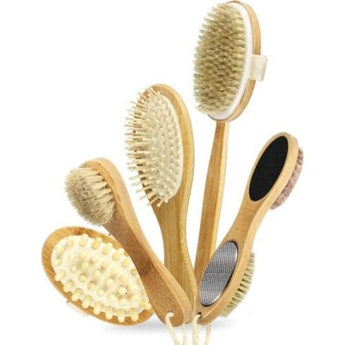 Dry Body Brush Set Relieve Fatigue Bristle Shower Massage Brush Exfoliating Cleaning Brush Skin Care Improve Blood Circulation