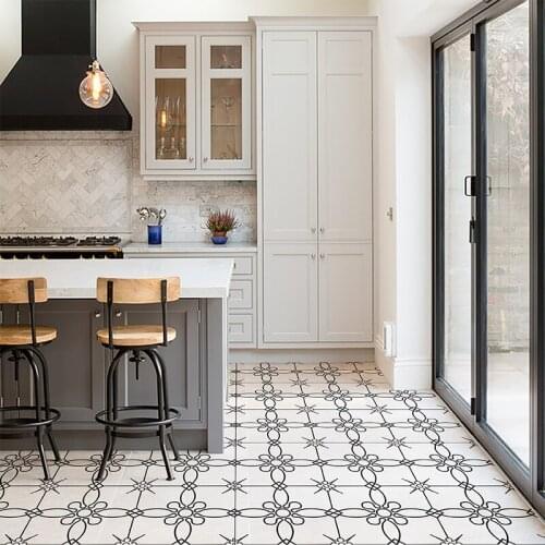 Living Room Bedroom DIY Tile Stickers Bathroom Waterproof Non-slip Wear-resistant Floor Stickers Black and White Simple Style