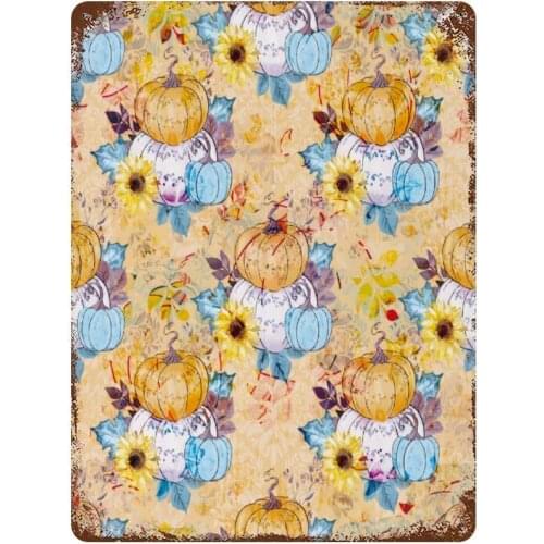 NoBrands Vintage Retro Metal Tin Sign Wall Decor Art Watercolor Harvest Pumpkin Pattern Home Decor Plaque Poster Man Cave