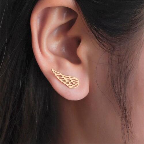 Cxwind Stainless Steel Charm Angel Wing Stud Earring Simple Wing of Freedom Pendant for Womens Earrings Statement Jewelry