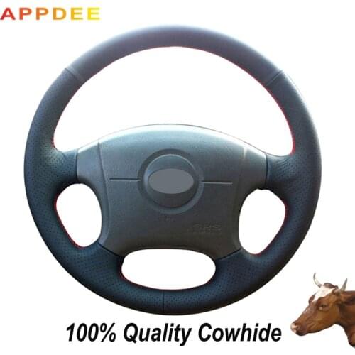 APPDEE Black Genuine Leather Steering Wheel Cover for Hyundai Elantra Old Elantra 2004 2005 2006 2007 2008 2009 2010 2011