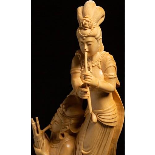 Rebound lute Dunhuang Flying fairy boxwood creative wood crafts Chinese style living room decoration wood carving ornaments