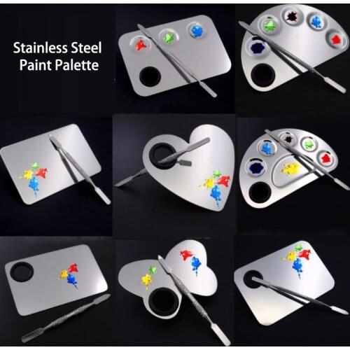 High quality Stainless Steel Paint Palette Makeup Palette For Watercolor Acrylic Oil Painting Material Escolar Art Supply
