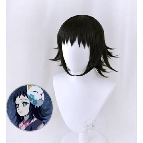 Cos Gift Makomo Wig Kimetsu No Yaiba Demon Slayer Cosplay Black Wig Hair Agatsuma Zenitsu Synthetic Heat Resistant Cosplay Wig