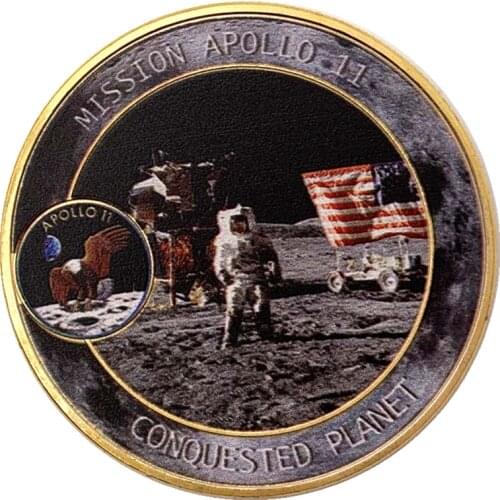 American Apollo 11 Moon Landing Mission Gold-plated Silver Commemorative Coin Gift Lucky Challenge Coin