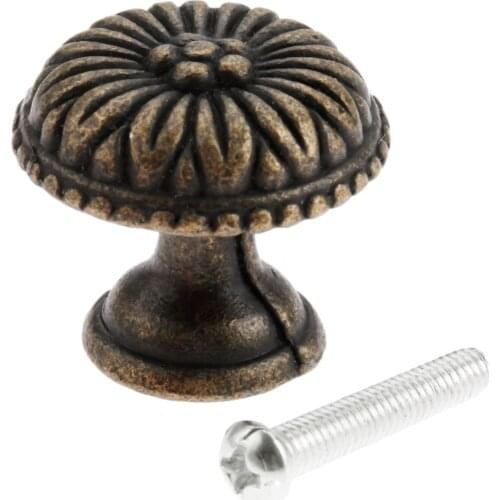 Antique Bronze Knob Flower pattern Drawer Handle Cupboard Pull Jewelry Wooden Box Furniture Hardware Kitchen Fittings 27mm*25mm