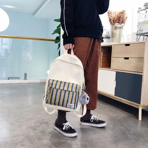 New Fashion Canvas Stitching Backpack Womens Casual All Match Student Backpack Large Capacity Chic Computer Bag