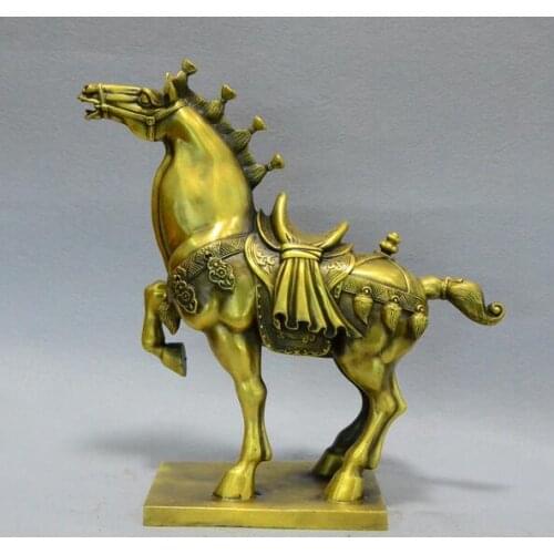 12.2" Chinese copper Zodiac Year Horse Auspicious War Horses Steed Statue