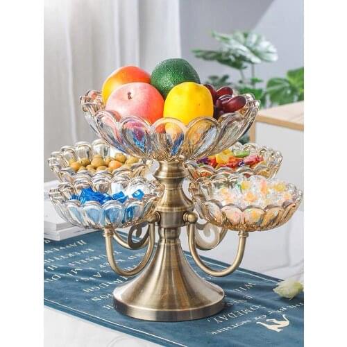 Style crystal glass double multi-layer fruit tray American home living room coffee table creative luxury snack candy tray