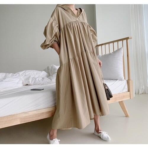 SuperAen 2021 Hooded Loose Big Size Long Dress Casual Temperament Maxi Shirt Dress Female