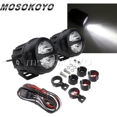 20W Motorcycle LED Headlight Auxiliary Spot Lights w/ Adjustable Bracket Mount 7/8'' or 1'' or 1-1/4'' Tube Universal Fog Lamp