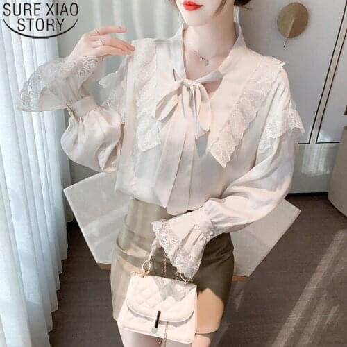 Strappy Tops Spring Vintage Blouse Hong Kong Style Chiffon Clothes 2021 New Lace Ruffled Flare Long Sleeve Women Blouses 13210