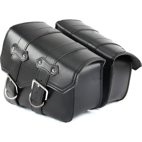 Universal Motorbike PU Leather Saddle Bag Luggage Bag Dirt bike Cafe Racer Touring Cruisers Black