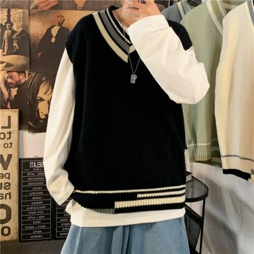 Knitted Sleeveless Sweater Vest Men Thin Simple Fashion Waistcoat Spring Summer Harajuku V-neck Tops Pullover Male Clothes