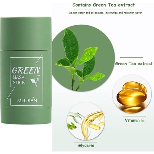 Green Tea Detox Stick Deep Cleansing Solid Mask Oil Control Pores Purifying Clay Green Mask Stick Whitening Deep Cleansing Mud