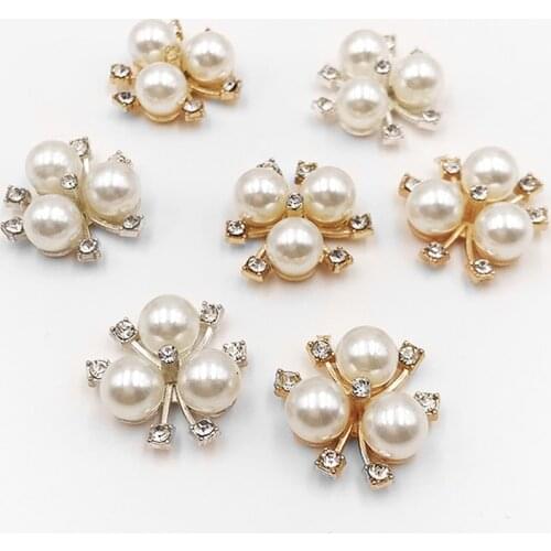 10pcs/set Pearl Button DIY Flower Rhinestones Buttons Alloy Diamante Crystal Bow Decoration For Shoes
