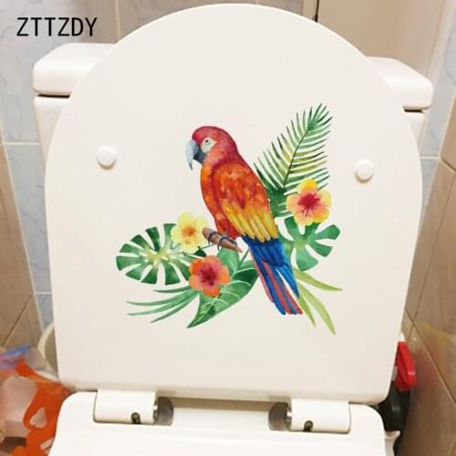 ZTTZDY 23.2×23.5CM Cute Cartoon Parrot Funny Toilet Decoraiton Bedroom Wall Stickers Home Accessories T2-1541