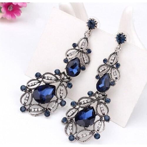 1pair Crystal Teardrop Long Earrings Chandelier Hanging Vintage Earrings Bridal Wedding Jewelry for Women